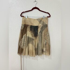 $590 AKRIS PUNTO Designer Multi Color Tan Printed  Skirt US 8